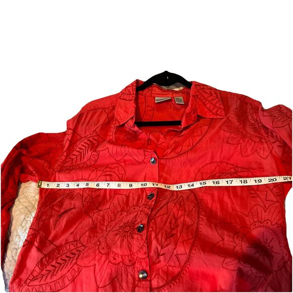Chicos size 2 Button Down Top Womens Large Orange embroidered Paisley - Picture 7 of 9
